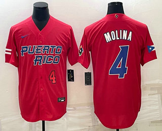 Mens Puerto Rico Baseball #4 Yadier Molina Number 2023 Red World Baseball Classic Stitched Jerseys->2023 world baseball classic->MLB Jersey